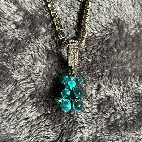 🧸Gummy Bear Charm with Matching Chain, Silver Plated with Paved Rhinestones🧸 - Picture 4 of 5